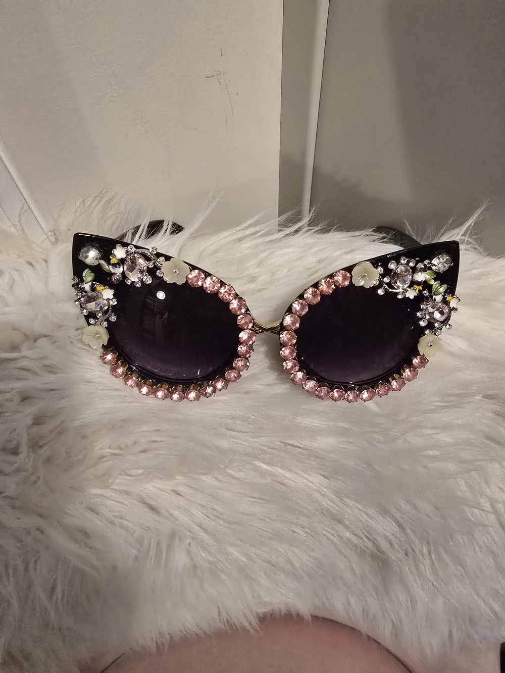 Embellished Cat-Eye Sunglasses - Pink & Black